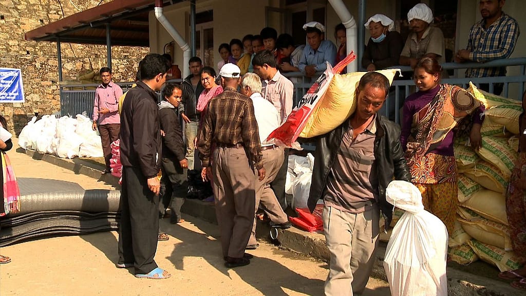 Supplies being distributed to villagers in need