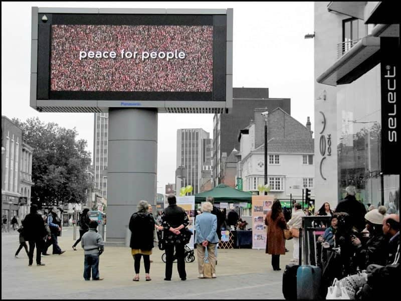 Peace Day "Message of Peace" Plays on Big Screen in Leicester, UK