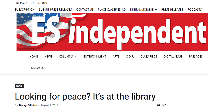 Eureka Springs Independent: “Looking for Peace? It’s at the Library”