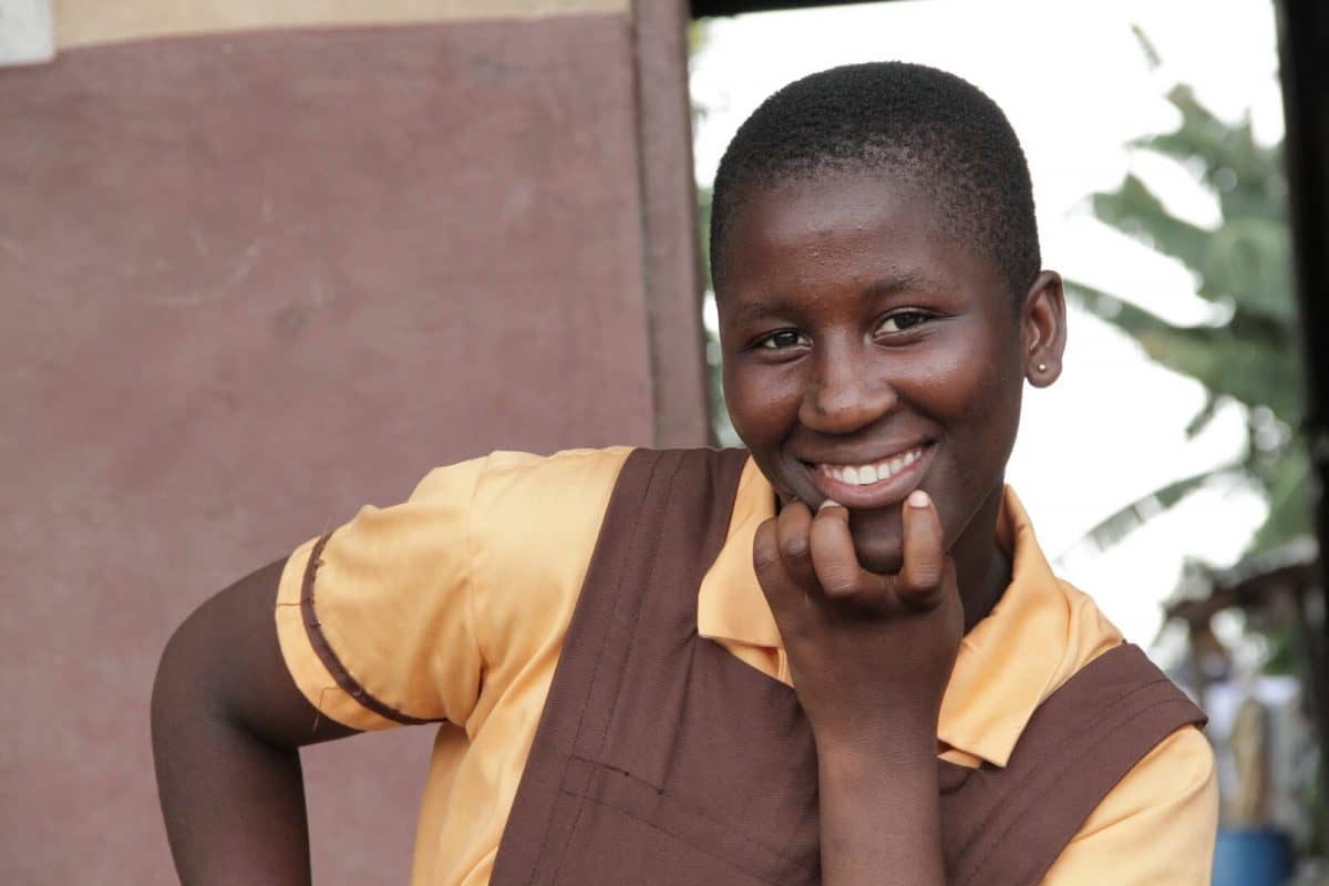 A happy student at Food for People in Ghana