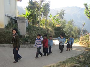 Students walking to FFP Nepal before classes