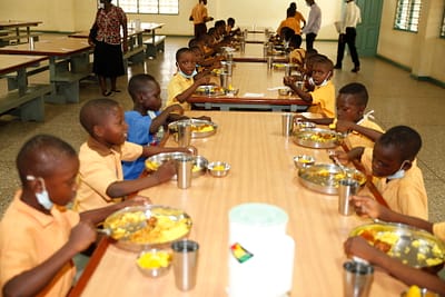Food for People resumes service and these children enjoy their meals in Ghana