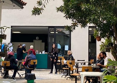 Photo of the completed kitchen to feed the homeless in Brazil as it appears from the lovely courtyard
