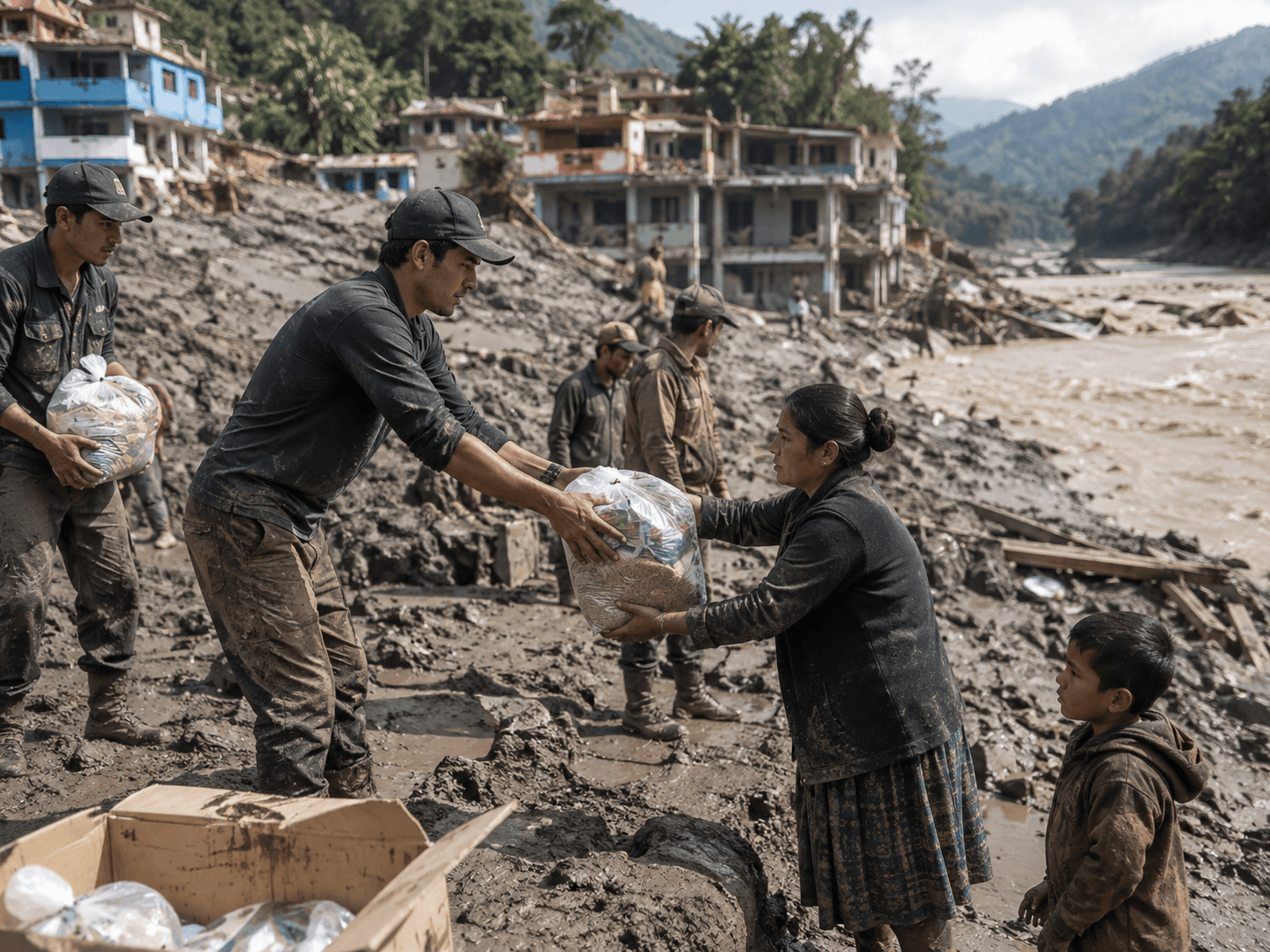 Aid is being handed to flood victims in Nepal