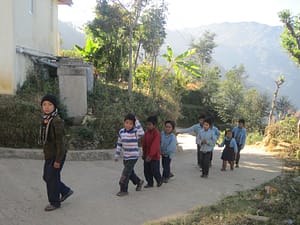 Students walking to FFP Nepal before classes Students walking to FFP Nepal before classes